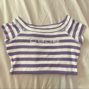 BEBE LILAC SWAROVSKI LOGO Short Sleeve Shirt